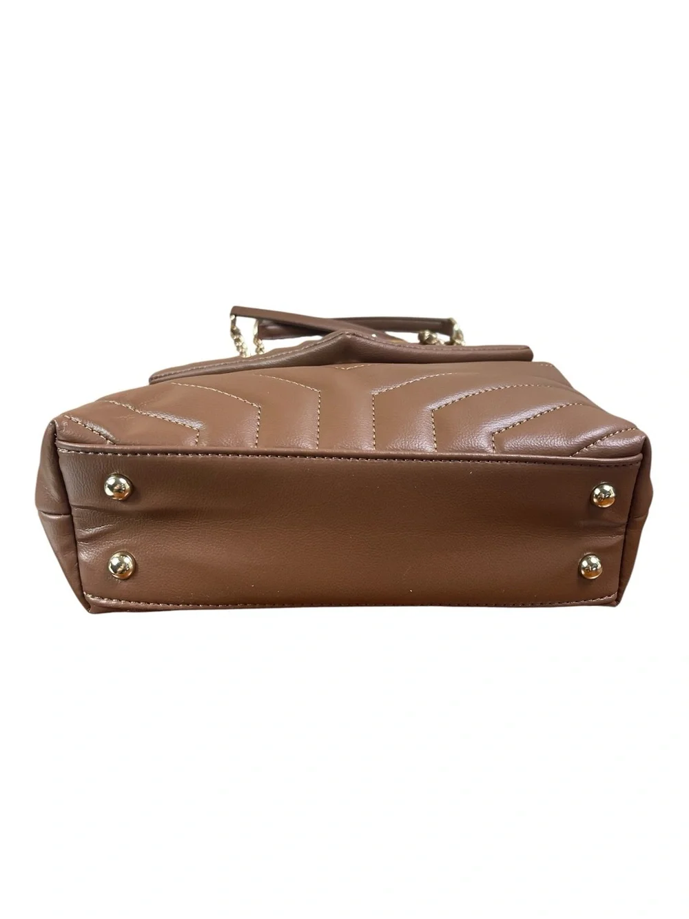 Brown Chevron Quilted Shoulder Bag Gold Chain